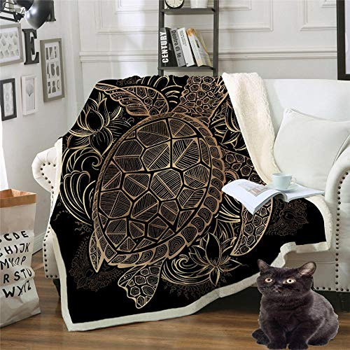 Schildkröte Wohndecken Kuscheldecken Tagesdecke Fleecedecke Sofadecke Schlafdecke Kuschelige Decke für Kinder und Erwachsene Schwarz 150x200cm