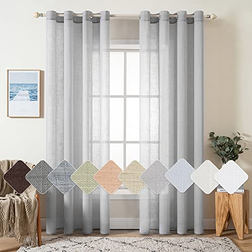 MIULEE 2er Set Voile Vorhang Sheer Leinenvorhang mit Ösen Transparente Leinen Optik Gardine Ösenschal Wohnzimmer Fensterschal Lichtdurchlässig Dekoschal Schlafzimmer 140x225cm (B x H) Hellgrau