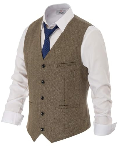 PJ PAUL JONES Mens Suit Vest Button Down Business Waistcoat Wool Blend Tweed Vest