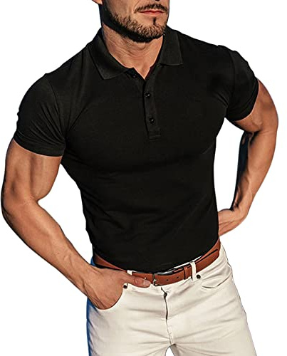 Hombres Manga Larga Casual Camisetas tee con Camisas de Polo Elástico Algodón