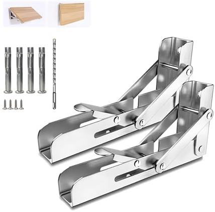 2 Stück Klappkonsole Schwerlast,Edelstahl Klappkonsole Tisch Klappregalhalterungen,Klappträger Regalträger Platzsparende DIY Halterung,Tragkraft 150kg,für Küche Garage (150mm/6in)