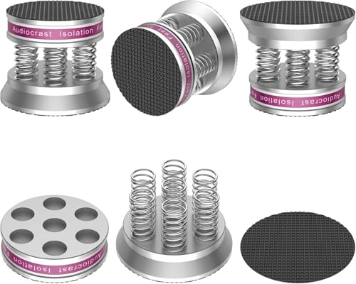 Tertullus Premium högtalarfötter, 4 stycken, vibrationsdämpare, hiFi-högtalarfötter, med halkfri gummiresonansdämpare, silver, 4 stycken