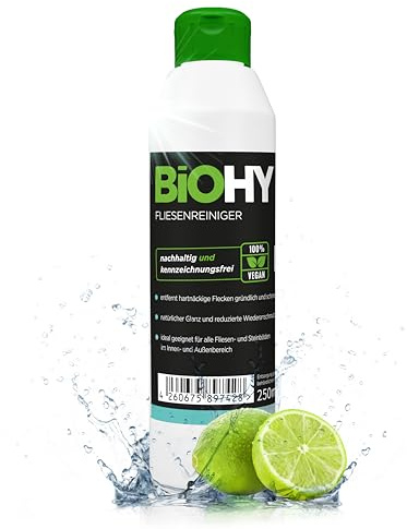 BiOHY Kakelrengöring (250 ml) | Ekologiskt rengöringsmedel för vägg- och golvplattor av alla slag | Intensiv kalkborttagare | Rändfri rengöring för vardagsrum, kök och badrum | Inomhus och utomhus