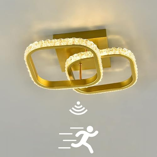 LED Deckenleuchte mit Bewegungsmelder Innen Sensorlampe Modern Quadrat Deckenlampe mit Tageslichtsensor 3000K Decke Lampe für Flur Treppe Wohnzimmer Balkon Küche Garage Veranda Büro (Gold)