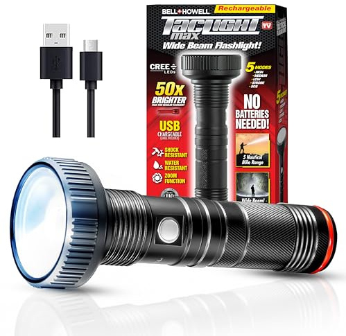 Taclight Max LED Rechargeable Flashlight - High Lumen, Ultra Bright, Flash Light - 7000 Kelvin Cree Tactical Flash Light – Compact Flashlights for Camping, Hunting, Home, Survival, Emergencies