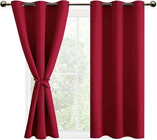 DWCN Mörkläggningsgardiner Värmeisolerande Köldsäkra, Öljettgardiner för Flickrum, Julröd, 2 stycken, 117 x 137 cm (Bredd x Höjd), Röd