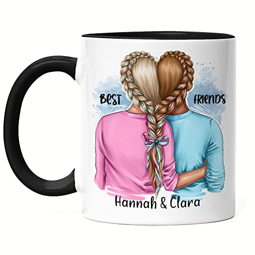 Kiddle-Design Beste Freundinnen Tasse Schwarz Personalisiert BFF Friends Freundin Schwester Freundinnen Geschenk Freundschaft Freundschaftstasse Selbst Gestalten