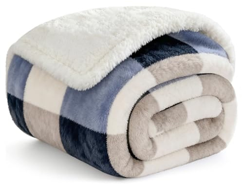 Gracelife Sherpa Fleece Throw Blanket for Couch, Fluffy Plush Warm Fuzzy Blanket for Women and Men, Cozy Thick Soft Twin Blanket for Bed, Gray-Soft Blue, 60x80 Inches