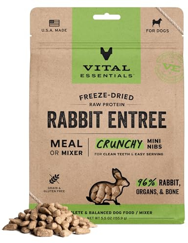 Vital Essentials Freeze Dried Dog Food, Rabbit Mini Nibs, 5.5 oz Bag