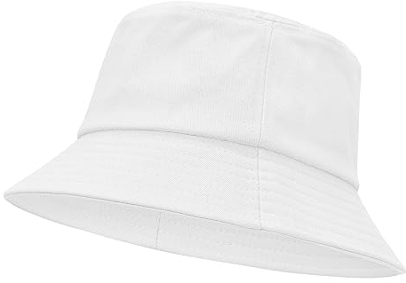 Durio Sonnenhut Kinder Fischerhut Baby Mit Breiter Krempe Sonnenhut Baumwoll Faltbar für Mädchen Jungen Weiß 2-7 Jahre (Tag Size M)