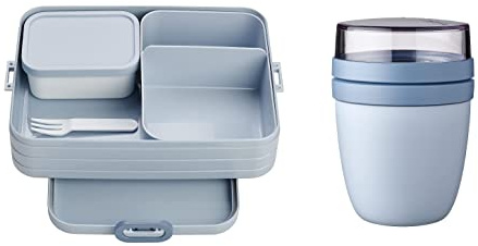 Mepal Take a Break 2-teiliges Lunch-Set groß mit Brotdose - Praktischer Müslibecher - Lunchbox mit Fächern - Geeignet für bis zu 8 Brotscheiben - Blau