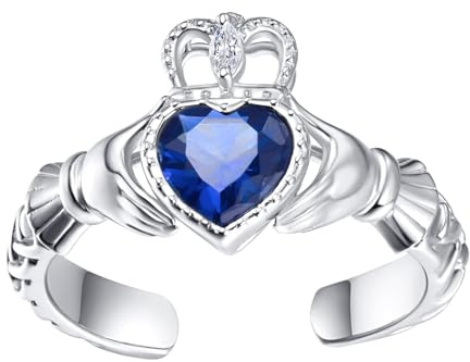 TANGPOET Anillo Claddagh de plata de ley 925 | Anillo de Claddagh irlandés con piedra natal celta, regalo para mujeres y niñas, Metal precioso, Zirconia cúbica