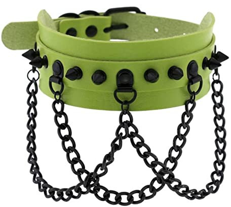 mingxinshangdian Halloween Cosplay Gothic Grün Choker Halsband Halsketten für Frauen Emo Punk Balck Spike Geometrie Anhänger Halskette Y2K Schmuck Geschenke