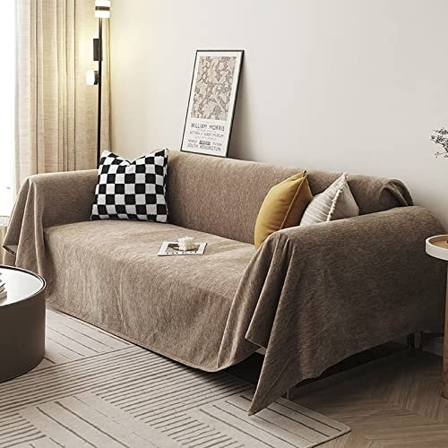 Homxi Sofahusse 3Sitzer,Couch Überzug Einfarbig Couchbezug Chenille Sofa-Handtuch Braun Sofahusse Überzug 180x240CM