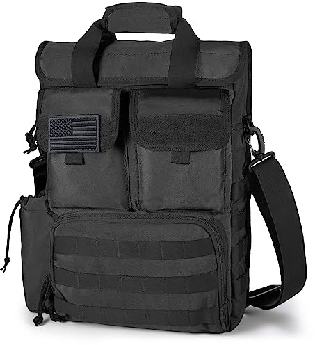 FRTKK Taktische Messenger Bag Military MOLLE Sling Schulter Pack Aktentasche Laptop Assault Gear Handtaschen Utility Carry Satchel, Schwarz, 17.3 inch