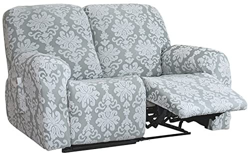 DSHUB Stretch-Liegebezug, Jacquard-Möbelbezug, für 1, 2, 3-Sitzer, Liegebezug mit Seitentaschen, Liegebezug – hellgrau – 2-Sitzer