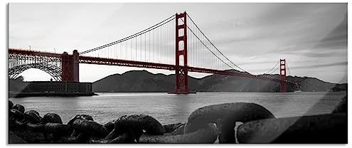 Pixxprint Glasbild Panorama, Wandbild aus Echtglas, Golden Gate Bridge, 120x50 cm, inkl. Aufhängung und Abstandshalter