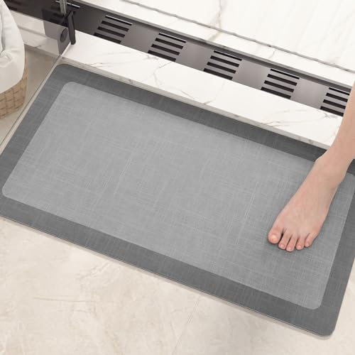 Color G Badteppich rutschfest Waschbar 43 x 80 cm, Badezimmerteppich Absorbierend, Kieselgur Badematte Wasserabsorbierend, Schnelltrocknend Badvorleger für Dusche, Badewanne und Toilette, Dunkelgrau