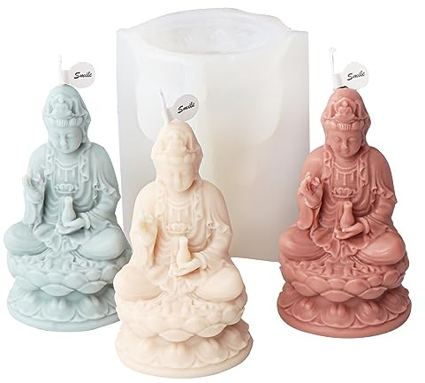 Xidmold 3D Guanyin Femal Buddha Silikonform Kerzengießform Buddha Kerzenform Gipsform Buddha Silikon Gießform für Gips, Sojawachs Kerzen, Epoxidharz, Handwerk