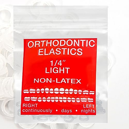 Bandas elásticas intraorales transparentes sin látex, 100 unidades, bandas elásticas ortodónticas, bandas de goma dentales, fabricadas en Estados Unidos, ligeras, 1/4 pulgadas, transparente