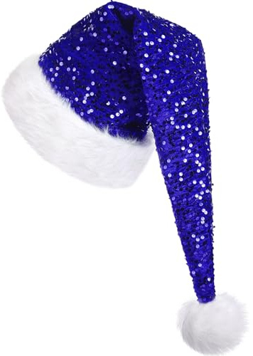 KONVINIT Weihnachtsmütze Erwachsene Nikolausmütze Weihnachtsmann Mütz mit Glitzer Pailletten und Plüsch Rand für Christbaumspitze Festliche Weihnachtsfeier Tannenbaum