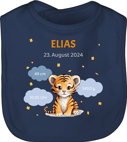 Baby Lätzchen - Geschenk personalisiert mit Geburtsdaten I Geschenke zur Geburt Daten - Unisize - Navy Blau - geburtsgeschenk namen, uhrzeit, mädchen neugeboren tiger personalisierter neugeborenes