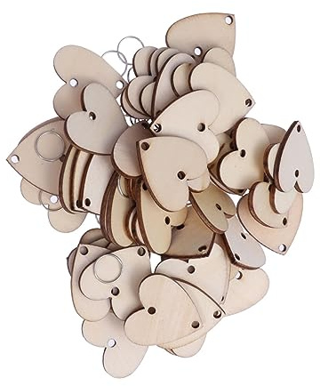 50Pièce Lot de tranches forme de cœur avec boucles plaque à suspendre pour calendrier d anniversaire décoration de la maison Burlywood