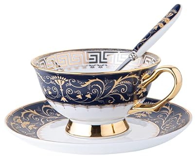HUAMu Ensemble de tasse et soucoupes en porcelaine anglaise avec cuillères, motif jardin printanier, tasses à thé, tasses à café, tasses à thé en porcelaine florale