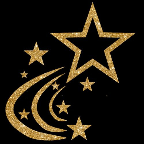 Glitzerdeals Bügelbilder Glitzer Sternschnuppe und Sterne Sternenschweif gold Aufbügler für Textilien Karneval Kostüm Sternschnuppe Bügelflicken Sterne Fasching Patch zum Aufbügeln Sternschnuppe