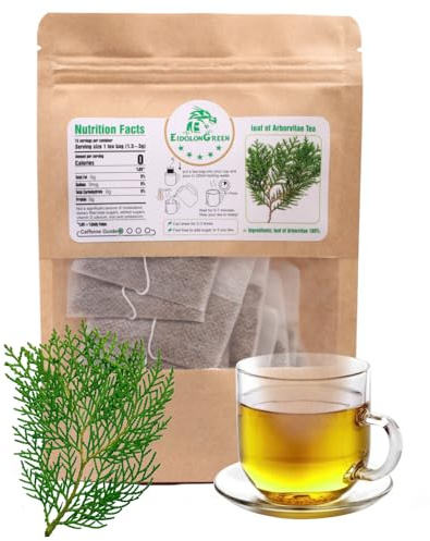 EidolonGreen [China Medicinal Herb]100% Natural Leaf of Arborvitae,Thuja Leaf Wild Harvested,(Green leaf of Arborvitae/Thuja/측백엽/侧柏叶/Ce bai ye) Non-GMO, Caffeine-Free,15 Bleach-Free Tea Bags