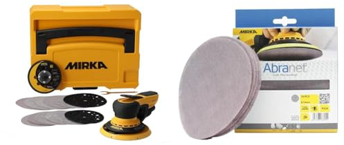 Mirka DEROS II 5650 Exzenter-Schleifer Schleifmaschine mit Absaugung & Abranet Netzschleifscheiben Ø 150mm Klett/Korn P320 / 10 Stk