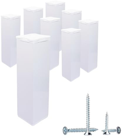 SKIR'CO 8 pcs, Height Adjustable White Furniture Legs, Height 15 cm, Square Profile 40 x 40 mm, Aluminium Furniture Feet, Screws Included