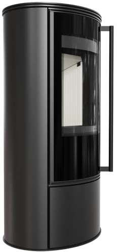 KRATKI Kaminofen aus Stahl Holzofen ERIK 5,5kW Panorama Ø150 BImSchV 2 | Freistehend aus Stahl, schwarz, 80,5% Wirkungsgrad, raumluftunabhängig, Ecodesign, EEK A, Flamme Verte 7, Glasfront