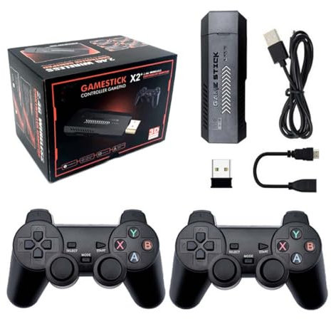X2 Plus 4K Retro Game Stick, console per videogiochi HD con 2 controller wireless, uscita HDMI, oltre 30000 giochi integrati (128 GB)