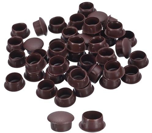 sourcing map 200Pcs Screw Hole Plugs, 14mm(9/16) Dia Plastic Round Button Plugs Snap in Locking Hole Covers Flush Type Caps for Furniture Cabinet, Dark Brown