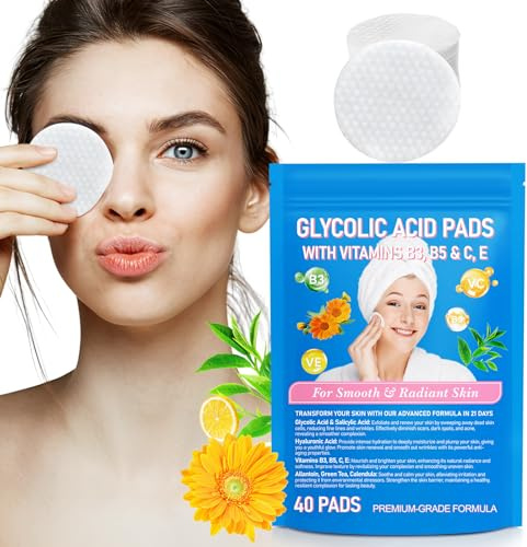 Glykolsäure Gesichtspolster, Peeling Resurfacing Peel Für Klarere,Glattere Haut Mit Vitaminen B3 B5 C E,Grüner Tee Reduzieren Effektiv Dunkle Flecken,Akne,Ausbrüche Und Feine Linien Bei Falten-40 Pads