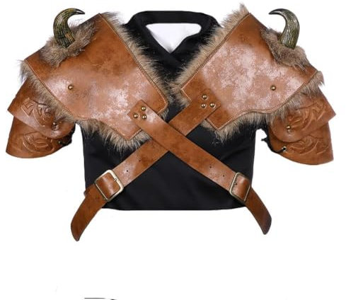 QJIRZB Cosplay-Kleidung, Mittelalter-Kostüm, Schulterpanzer, Retro-Steampunk-Leder-Körper, Brustpanzer, Schulterpanzer, Brustschutz, Cosplay-Party (Braun, links und rechts)