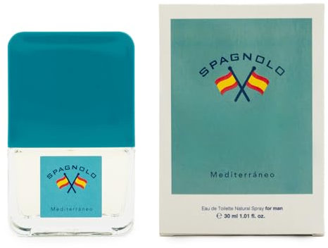 SPAGNOLO - Mediterráneo 30 ml, Colonia Hombre, Formato Viaje en Spray, Perfume Hombre, Eau de Toilette Natural y Masculina, Aroma Amaderado Aromático, Fragancia Fresca