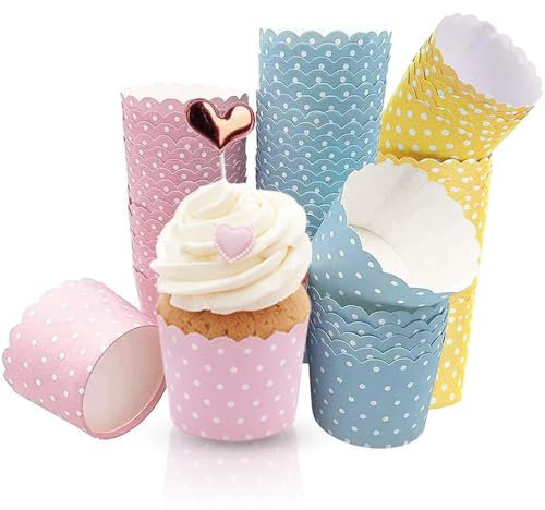 Lot de 150 caissettes à muffins en papier pour cupcake - Pour pâtisseries, anniversaires, mariages, fêtes, Halloween (pois, 150 pièces)