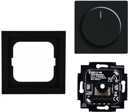 Busch-Jaeger future linear Komplett-Set: 6523 U-102 Busch-Drehdimmer + Drehkopf + 1721-885K Rahmen 1-fach schwarz matt