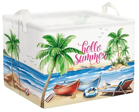 Clastyle Ceste Biancheria Bambini Spiaggia Estiva Cestino Giocattoli Vestiti Impermeabile per Ragazzo Ragazza Cestino Portaoggetti per Bagno All'aperto, Albero Palme, 40*30*30 cm
