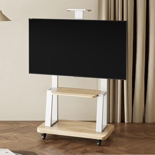 Carrito de TV Móvil con Estante de Almacenamiento de 2 Capas, Soporte de TV Portátil para Televisores de Pantalla Plana / Curva, Soporte de TV Rodante de Altura Ajustable, para Sala de Estar Oficina H
