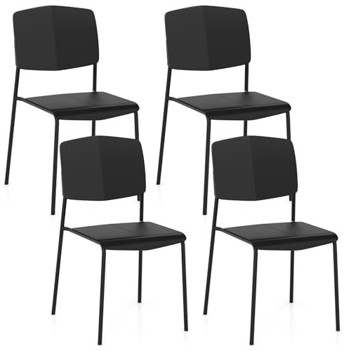 GIANTEX 4er Set Esszimmerstühle stapelbar, Küchenstühle Wohnzimmerstühle mit Rückenlehne & breitem PP-Sitz, Essstühle mit Metallbeinen, Stuhlset für Esszimmer Küche Wohnzimmer, 46x54x84 cm (Schwarz)