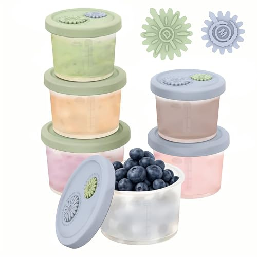 btrfe 6er-Set Silikon-Aufbewahrungsdosen mit Datumsanzeige | 3 Größen (120ml/150ml/180ml) | Sturzfest, Mikrowellen- & Gefrierschrankgeeignet – BPA-frei für Babybrei, Snacks, Meal Prep & Familienessen