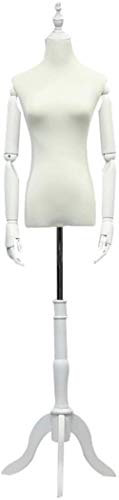 SHANYAYALI Maniquí femenino para cuerpo de torso de algodón para sastres femeninas, chupete de altura ajustable, trípode de madera maciza para exhibición de joyas de vestido (blanco-b, M)