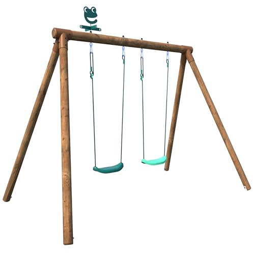 SOULET - Columpio de Madera Infantil para Jardín 2 Plazas 230x205x190 cm - Alizee - Pórtico de Madera con 2 Columpios Regulables - Resistente y Seguro - Incluye Anclajes y Tornillería - Fácil Montaje