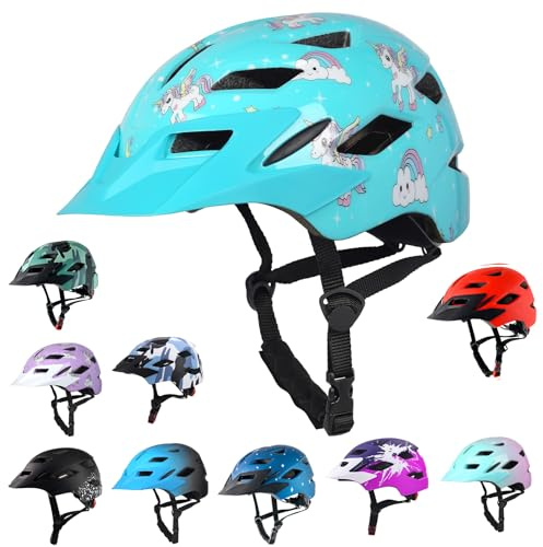 Kids Bike Helmet,Bavilk Kids Boys Girls Bike Helmets with LED Light Detachable Visor Children Youth Teen Multi-Sport for Skating Cycling Scooter Skateboard Adjustable & Lightweight 19.7-22.4