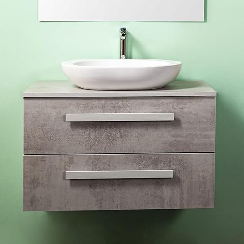 Yellowshop | Mobile Bagno Sospeso CM 70 – 2 Cassetti con Lavabo d’Appoggio – Finitura Cemento Chiaro (Mobile con Lavabo)