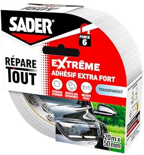Sader Repare Tout Extrême Transparent | Adhésif Extra Fort - Hautes Performances - Intérieur & Exterieur - Toutes Surfaces - Facile à Découper - 20m x 50mm