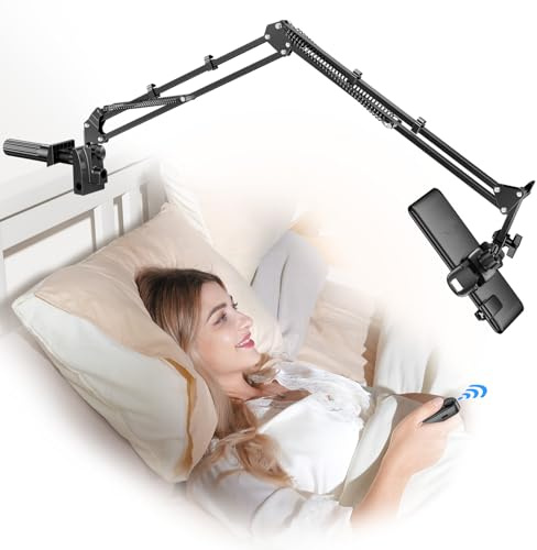 TRYONE Kindle Halterung Bett mit RF Fernbedienung Seitenwenden zum Lesen, 360° Sockel eReader Halter mit Page Turner für Kindle Paperwhite/Oasis/Kobo/Tolino/Handy/Switch/iPad mini & 4-8.6 Zoll Geräte